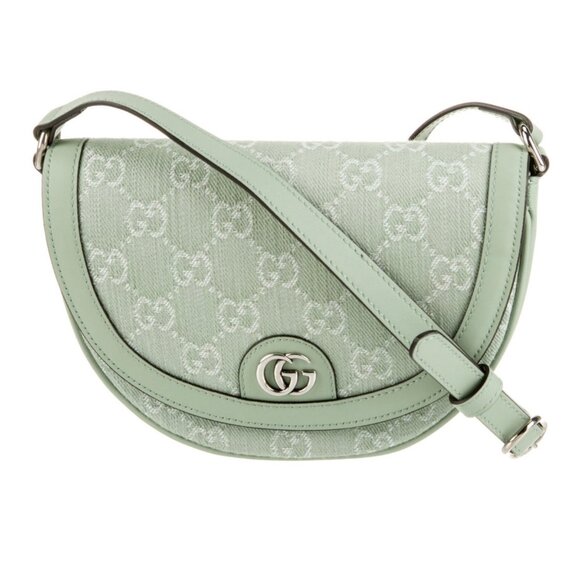Gucci Ophidia GG Summer Denim Leather Mini Shoulder Bag Pale Green 757309 - Picture 1 of 12